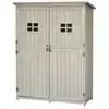 Image de Abri de jardin armoire de jardin remise pour outils sur pied dim. 128l x 50l x 164h cm 2 étagères 2 portes 2 fenêtres toit bitumé étanche bois massif sapin pré-huilé gris