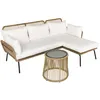 Image de Ensemble salon de jardin - Outsunny - angle moduable 4 places résine tressée table basse coussins - polyester - crème