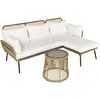 Image de Salon de jardin d'angle 4 pers. Style colonial table basse coussins grand confort inclus résine tressée beige