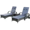 Image de Transats bains de soleil - Outsunny - lot de 2 matelas têtière inclinable roulettes table basse - résine tressée - gris