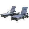 Image de Lot de 2 bains de soleil inclinables tout confort avec table d'appoint résine tressée gris