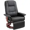 Image de Fauteuil relax inclinable repose-pieds réglable pivotant 360° piètement bois revêtement pu noir