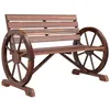 Image de Banc de jardin - Outsunny - 3 places style rustique chic accoudoirs roues charrette - bois sapin - naturel