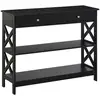 Image de Console style table de drapier néo-rétro 2 tiroirs 2 étagères dim. 100l x 30l x 80h cm mdf noir