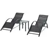 Image de Lot de 2 bains de soleil design contemporain table basse plateau verre trempé métal époxy textilène noir