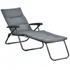 Image de Bain de soleil pliable transat inclinable 6 positions grand confort avec matelas + accoudoirs acier polyester gris