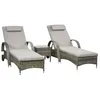 Image de Transats bains de soleil - Outsunny - lot de 2 matelas têtière inclinable roulettes table basse - résine tressée - gris