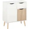 Image de Homcom meuble de rangement design scandinave 2 placards tiroir coulissant pieds bois massif pin panneaux particules blanc chêne clair