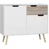 Image de Buffet design scandinave 2 placards tiroir coulissant pieds bois massif pin panneaux particules blanc chêne clair