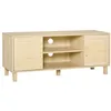 Image de Meuble tv - banc télé - HOMCOM - 2 niches 2 placards porte cannage en rotin rangement salon - MDF - 115x40x48cm - bois clair