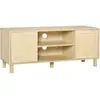 Image de Meuble tv banc tv 2 niches 2 placards porte cannage en rotin dim. 115l x 40l x 48h cm mdf aspect bois clair