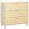 Image de Commode 3 tiroirs cannage en rotin dim. 80l x 40l x 80h cm mdf aspect bois clair