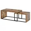Image de Lot de 2 tables basses gigognes design industriel encastrable dim. Grande table 90l x 48l x 42h cm métal noir aspect vieux bois