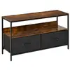 Image de Meuble tv bas sur pieds style industriel 2 tiroirs tissu gris acier mdf noir bois vieilli