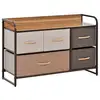 Image de Commode meuble de rangement 5 tiroirs en tissu 87,5 x 29 x 58 cm marron et beige