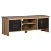 Image de Meuble tv banc tv design industriel - 2 placards, 2 niches, 2 passe-fils - panneaux particules aspect bois veinage portes métal noir