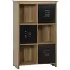 Image de Bibliothèque design industriel - meuble de rangement 3 niches 3 casiers - panneaux particules aspect bois veinage portes métal noir