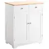 Image de Buffet multi-rangement 2 portes avec étagère réglable 2 tiroirs coulissants mdf plateau bois d'hévéa