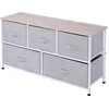 Image de Commode 5 Tiroirs Non-tissés Gris Structure Métal Blanc Plateau Aspect Bois Clair