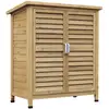 Image de Armoire de jardin abri jardin remise pour outils sur pied dim. 87l x 46l x 96h cm étagère portes persiennes toit bitumé bois sapin autoclave vert