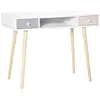 Image de Bureau enfant style scandinave avec tiroir et compartiment de rangement 100l x 48l x 76,5h cm mdf et pin blanc gris et rose