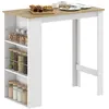 Image de Table de bar table HOMCOM haute de cuisine mange-debout comptoir dim. 112L x 57l x 106H cm - 3 étagères - aspect chêne clair blanc