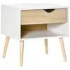 Image de Chevet table de nuit tiroir niche design moderne panneau de particules classe e1 pieds en bois massif 50 x 39 x 51 cm bois de chêne blanc