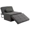 Image de Fauteuil chauffeuse chaise longue pouf 3 en 1 dossier inclinable 5 niveaux repose-pied rabattable châssis métal noir lin gris