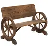 Image de Banc de jardin 3 places style rustique chic accoudoirs roues de charette bois sapin traité carbonisation