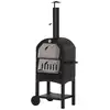 Image de Four à pizza extérieur au charbon de bois - barbecue sur roulettes - four à bois - pierre réfractaire - cheminée, jauge température - acier au carbone noir gris