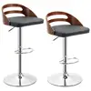 Image de Lot de 2 tabourets de bar design contemporain hauteur d'assise réglable pivotant 360° revêtement synthétique noir dossier ajouré aspect bois