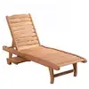 Image de Bain de soleil transat style colonial dossier réglable 3 positions roulettes tablette support bois sapin pré-huilé