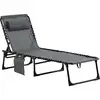 Image de Bain de soleil transat pliable dossier inclinable acier époxy noir lacets élastiques textilène gris