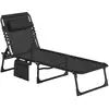 Image de Bain de soleil transat pliable dossier inclinable acier époxy noir lacets élastiques textilène noir