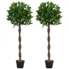 Image de Lauriers artificiels - Outsunny - topiaires lot de 2 boules 120 m tronc liane réalisme - plastique - noir vert