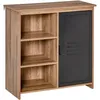 Image de Buffet design industriel 3 niches placard panneaux particules aspect bois veinage porte métal noir