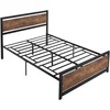 Image de Lit Double Design Industriel - Tête De Lit, Pied De Lit, Sommier - Acier Aspect Bois