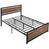 Image de Cadre de lit double - HOMCOM - acier avec sommier et tête de lit compatible matelas 140x190cm - métal - bois foncé