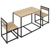 Image de Homcom ensemble table 2 chaises style industriel - set de 1 table + 2 chaises encastrables - métal noir aspect chêne clair