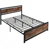Image de Lit double design industriel - tête de lit, pied de lit et sommier - dim. 208l x 167l x 103h cm - compatible matelas 200l x 160l cm - acier noir mdf aspect bois avec veinage