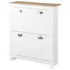 Image de Armoire à chaussures 2 portes abattantes 2 compartiments poignées coquilles métal mdf blanc chêne clair