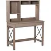Image de Bureau bibliothèque 2 en 1 - 3 niches 4 espaces de rangement - panneaux particules aspect bois marron clair métal noir
