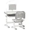Image de Bureau enfant avec chaise - ensemble bureau et chaise réglable - lampe, support de lecture, tablette coulissante multi-rangement - gris blanc