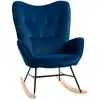 Image de Fauteuil à bascule oreilles rocking chair grand confort accoudoirs assise dossier garnissage mousse haute densité aspect velours bleu