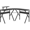 Image de Bureau gaming d'angle bureau gamer bureau informatique bracket casque porte-gobelet étagère écran réglable métal panneaux texture carbone noir