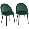 Image de Lot de 2 chaises velours vert pieds métal noir dim. 52l x 54l x 79h cm