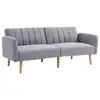 Image de Canapé convertible 2 places design scandinave dossier inclinable 3 positions pieds bois tissu aspect lin gris