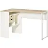 Image de Bureau d'angle bureau informatique multimédia multi-rangement métal panneaux particules aspect chêne clair blanc