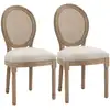 Image de Lot de 2 chaises de salle à manger - chaise de salon médaillon style louis xvi - bois massif sculpté, patiné - dossier cannage - aspect lin beige