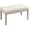 Image de Tabouret Capitonné Style Classique Bois Sculpté Aspect Lin Beige